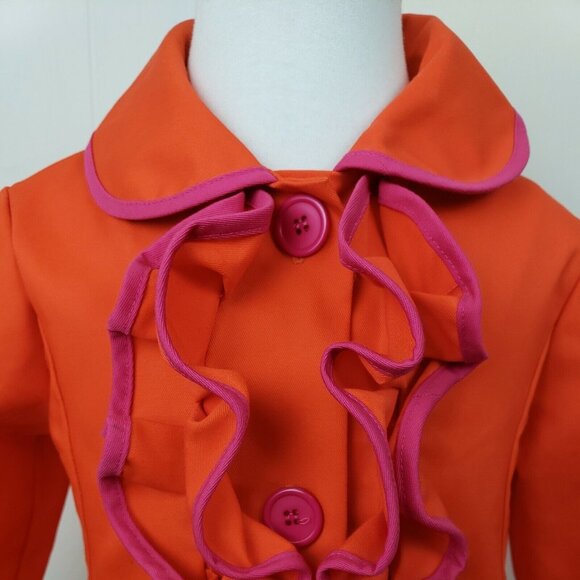 Stella & Stevie Ruffle Jacket Girls 4T Orange Pink Contrast Trim Unlined Coat - Picture 2 of 9